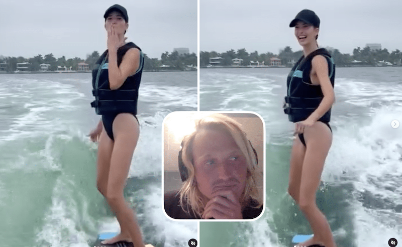Ivanka Trump (pictured) surfing(?) while Ben Gravy (insert) has a think.
